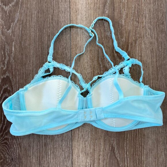 Lace Underwire Bra With Strappy Detailing & Adjustable Straps In Aqua Blue - Picture 3 of 5